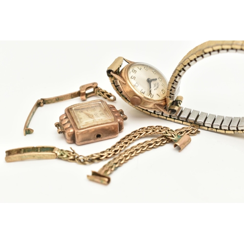 8 - A 9CT GOLD WATCH AND WATCH HEAD AND STRAP, to include a Rotary watch with circular face and Arabic n... 