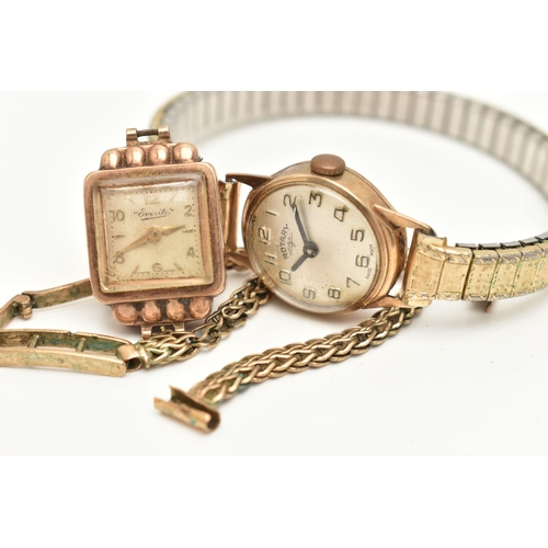 8 - A 9CT GOLD WATCH AND WATCH HEAD AND STRAP, to include a Rotary watch with circular face and Arabic n... 