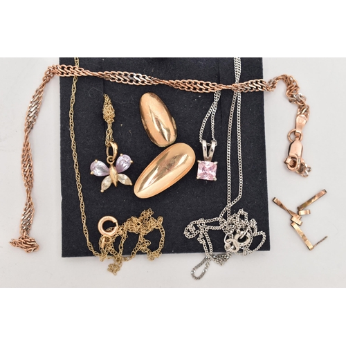 80 - A SELECTION OF JEWELLERY, to include a 9ct white gold pink gem pendant, to the fine curb link chain,... 