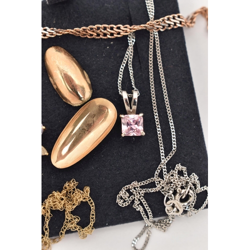 80 - A SELECTION OF JEWELLERY, to include a 9ct white gold pink gem pendant, to the fine curb link chain,... 