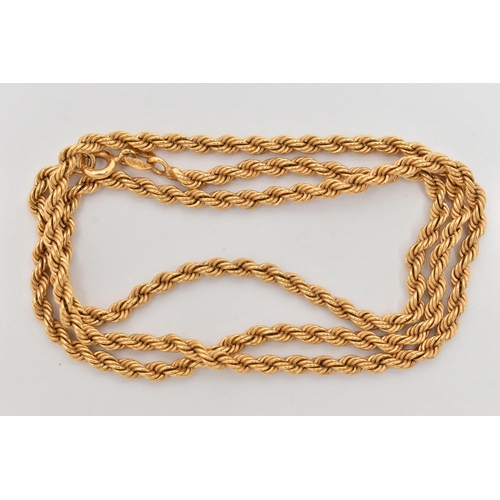 107 - A 9CT GOLD CHAIN NECKLACE, the rope twist chain with spring release clasp, 9ct hallmark, approximate... 