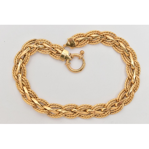 109 - A 9CT GOLD BRACELET, of fancy curb link design with outer double rope twist edging, 9ct hallmark, le... 