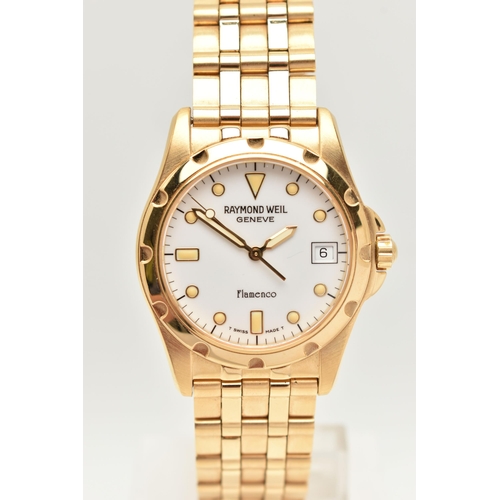 122 - A GENTS BOXED 'RAYOND WEIL' WRISTWATCH, quartz movement, round white dial signed 'Raymond Weil, Flam... 