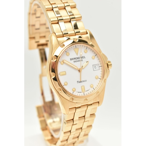 122 - A GENTS BOXED 'RAYOND WEIL' WRISTWATCH, quartz movement, round white dial signed 'Raymond Weil, Flam... 