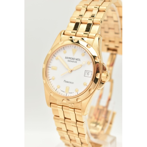 122 - A GENTS BOXED 'RAYOND WEIL' WRISTWATCH, quartz movement, round white dial signed 'Raymond Weil, Flam... 