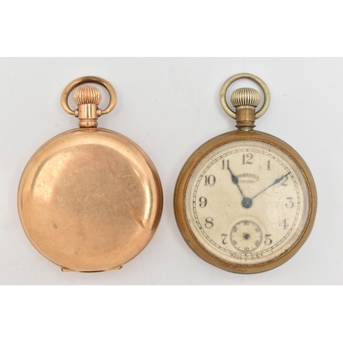 125 - TWO POCKET WATCHES, the first a rolled gold, manual wind 'Waltham' full hunter pocket watch, missing... 