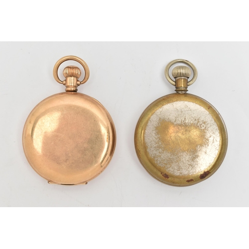 125 - TWO POCKET WATCHES, the first a rolled gold, manual wind 'Waltham' full hunter pocket watch, missing... 