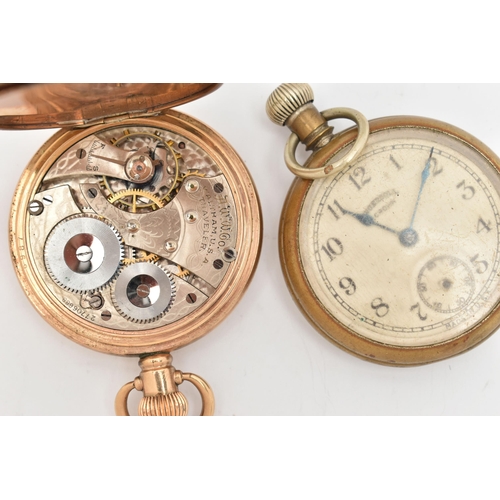 125 - TWO POCKET WATCHES, the first a rolled gold, manual wind 'Waltham' full hunter pocket watch, missing... 