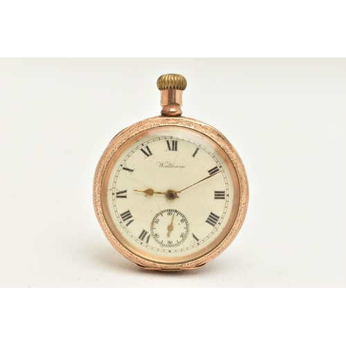 128 - A GOLD PLATED 'WALTHAM' POCKET WATCH, manual wind, round discoloured dial signed 'Waltham', Roman nu... 