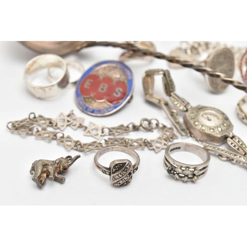 152 - A SELECTION OF SILVER AND WHITE METAL JEWELLERY ETC., to include a Maltese silver spoon with twisted... 