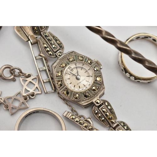 152 - A SELECTION OF SILVER AND WHITE METAL JEWELLERY ETC., to include a Maltese silver spoon with twisted... 