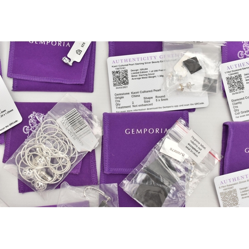 158 - FIFTEEN ITEMS OF SILVER AND WHITE METAL GEM SET JEWELLERY, to include a pair of cultured pearl stud ... 