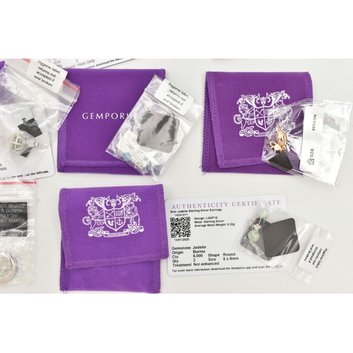 158 - FIFTEEN ITEMS OF SILVER AND WHITE METAL GEM SET JEWELLERY, to include a pair of cultured pearl stud ... 