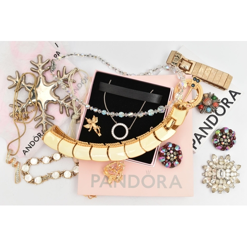 162 - A SELECTION OF DESIGNED AND NAMED JEWELLERY, to include a PANDORA paste set wreath necklace with Pan... 