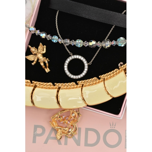 162 - A SELECTION OF DESIGNED AND NAMED JEWELLERY, to include a PANDORA paste set wreath necklace with Pan... 