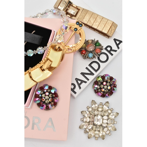 162 - A SELECTION OF DESIGNED AND NAMED JEWELLERY, to include a PANDORA paste set wreath necklace with Pan... 