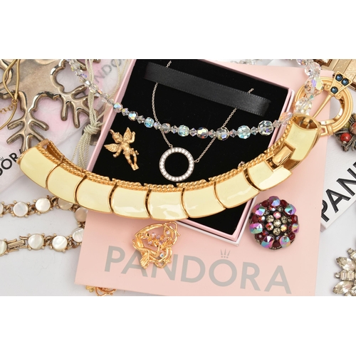 162 - A SELECTION OF DESIGNED AND NAMED JEWELLERY, to include a PANDORA paste set wreath necklace with Pan... 