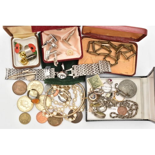 164 - A SELECTION OF MAINLY COSTUME JEWELLERY, to include two pairs of Jasper Conran cufflinks, three two ... 