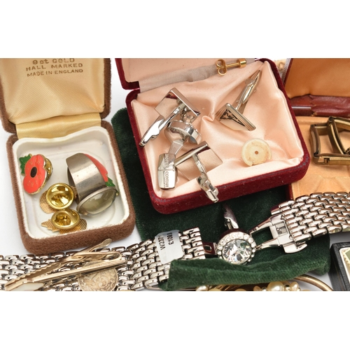 164 - A SELECTION OF MAINLY COSTUME JEWELLERY, to include two pairs of Jasper Conran cufflinks, three two ... 