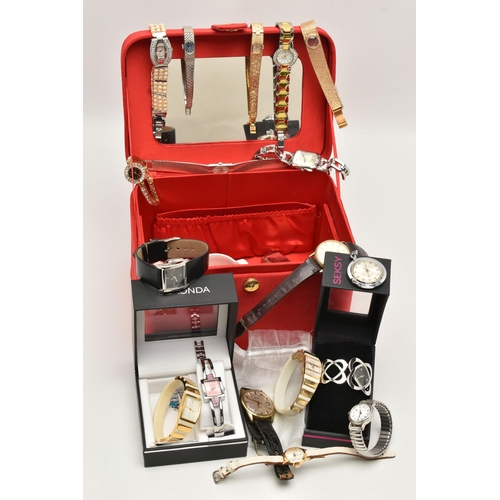 167 - A SELECTION OF WATCHES, to include a cased Seksy watch, two lady's textured finish Accurist wristwat... 