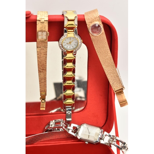 167 - A SELECTION OF WATCHES, to include a cased Seksy watch, two lady's textured finish Accurist wristwat... 