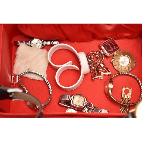 167 - A SELECTION OF WATCHES, to include a cased Seksy watch, two lady's textured finish Accurist wristwat... 
