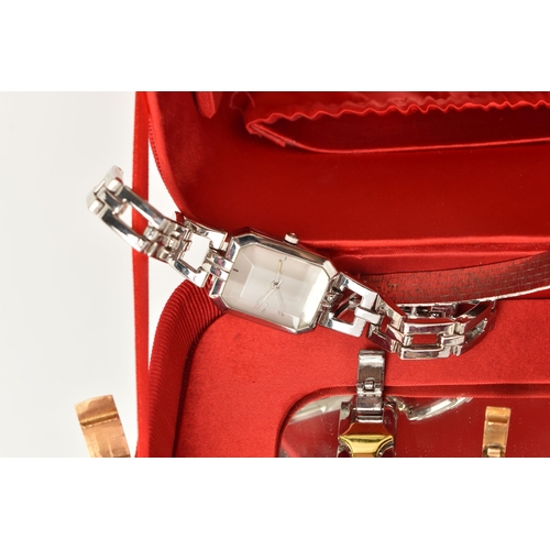 167 - A SELECTION OF WATCHES, to include a cased Seksy watch, two lady's textured finish Accurist wristwat... 