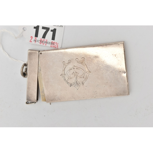 171 - A LATE VICTORIAN 'SAMPSON MORDAN' SILVER CARD CASE, of a polished rectangular form with engraved mon... 