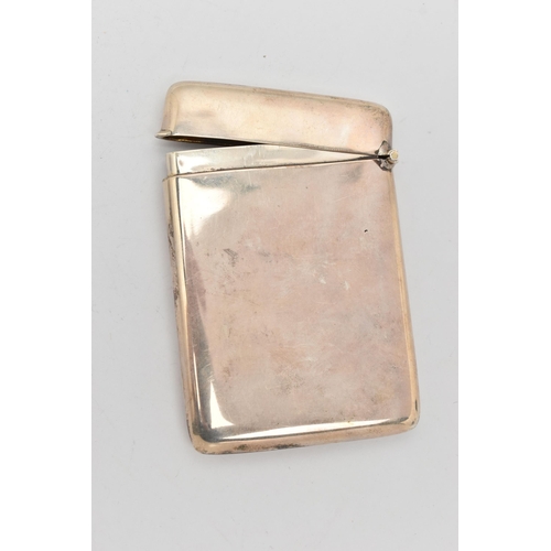 172 - AN EARLY 20TH CENTURY SILVER CARD CASE, of a polished rectangular form, hinged cover and gilt interi... 