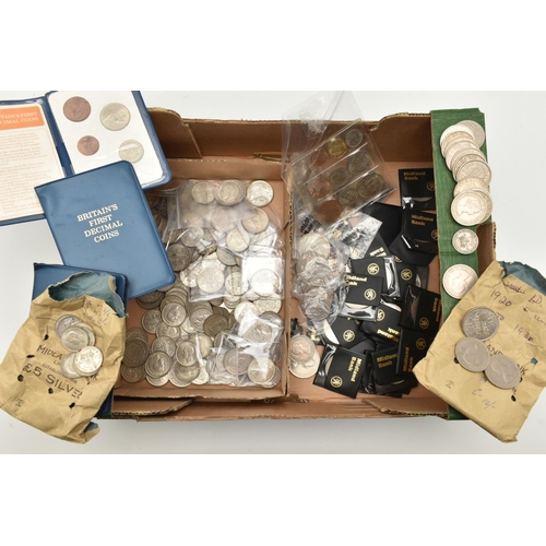 224 - A CARDBOARD BOX CONTAINING AMOUNTS OF UK COINAGE, to include 2.2 kilo of mostly Pre 1947 Silver coin... 