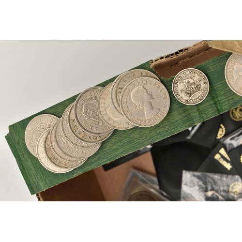 224 - A CARDBOARD BOX CONTAINING AMOUNTS OF UK COINAGE, to include 2.2 kilo of mostly Pre 1947 Silver coin... 