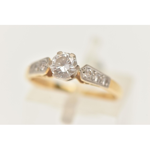 253 - AN 18CT GOLD DIAMOND RING, set with a central round brilliant cut diamond, in a six claw setting (cl... 