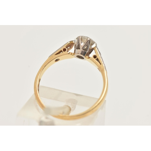 253 - AN 18CT GOLD DIAMOND RING, set with a central round brilliant cut diamond, in a six claw setting (cl... 