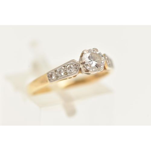 253 - AN 18CT GOLD DIAMOND RING, set with a central round brilliant cut diamond, in a six claw setting (cl... 