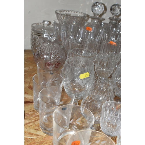 336 - A QUANTITY OF GLASSWARE, comprising a set of six Caithness tumblers, a Stuart Crystal 'Sandringham' ... 