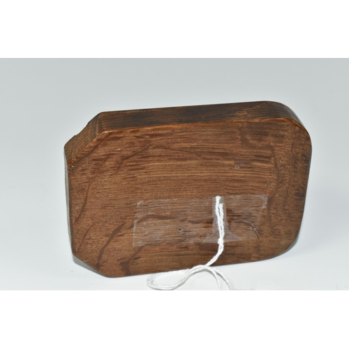 384 - A ROBERT THOMPSON OF KILBURN 'MOUSEMAN' OAK ASHTRAY, carved with signature mouse, length 10cm x widt... 