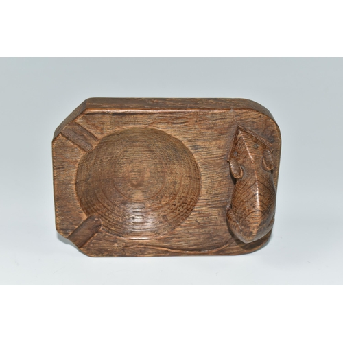 384 - A ROBERT THOMPSON OF KILBURN 'MOUSEMAN' OAK ASHTRAY, carved with signature mouse, length 10cm x widt... 