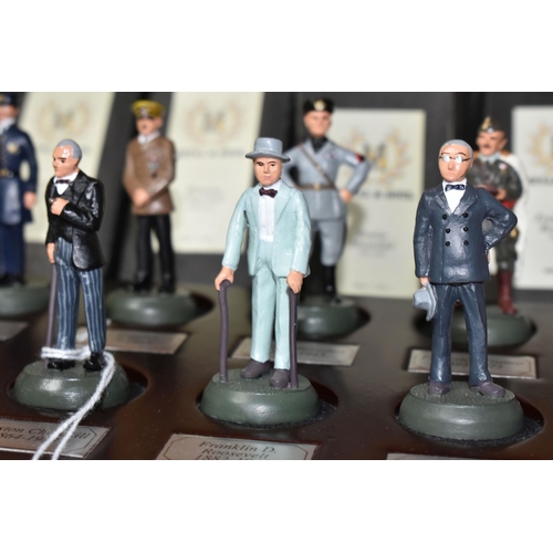 387 - A COLLECTION OF TEN METAL & SOUL MILITARY MINIATURES, together with individual boxes and wooden disp... 