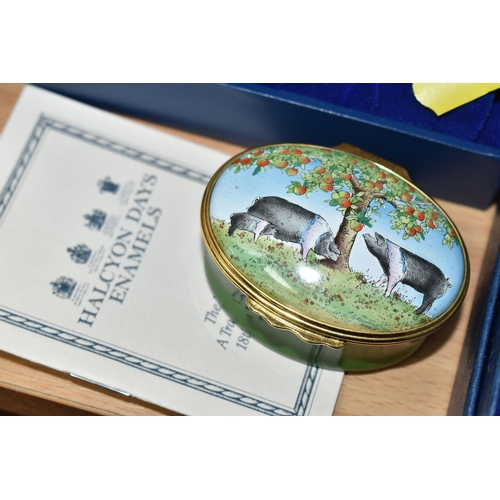 393 - EIGHT HALCYON DAYS BONBONNIERES, a collection of eight Halcyon Days enamel boxes, oval and circular ... 