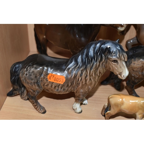 416 - A GROUP OF BESWICK ANIMAL FIGURES, comprising Exmoor Pony 'Heatherman' model no 1645 (small chip to ... 