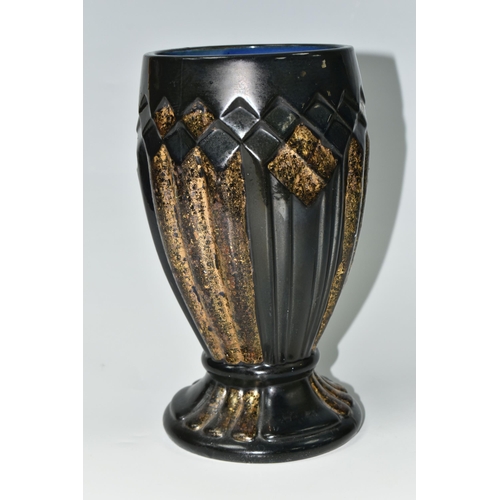 421 - AN ART DECO MOUGIN BROTHERS POTTERY VASE the footed vase with fluted and geometric diamond pattern, ... 