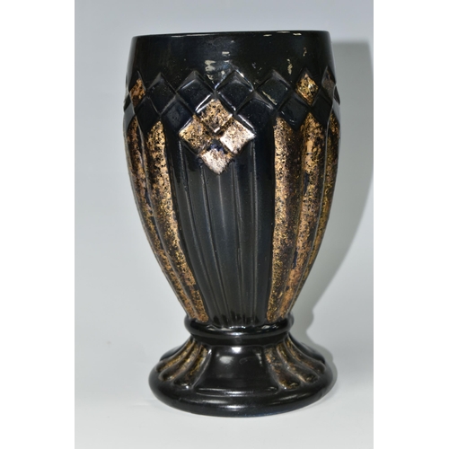 421 - AN ART DECO MOUGIN BROTHERS POTTERY VASE the footed vase with fluted and geometric diamond pattern, ... 