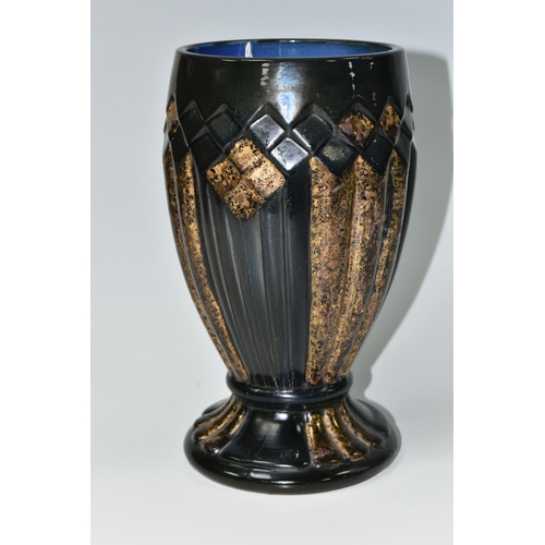 421 - AN ART DECO MOUGIN BROTHERS POTTERY VASE the footed vase with fluted and geometric diamond pattern, ... 