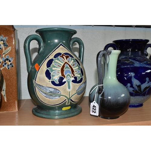 422 - A GROUP OF CERAMICS, comprising a Marzi and Remi light green and dark brown glazed jug, height 18cm,... 