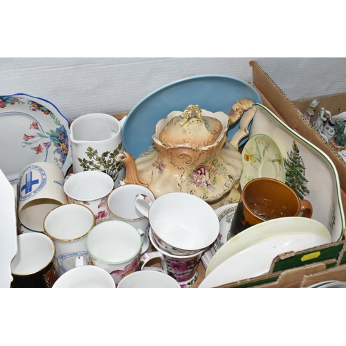 522 - FIVE BOXES AND LOOSE CERAMICS AND GLASS WARE, to include a boxed set of four Edinburgh Crystal tumbl... 