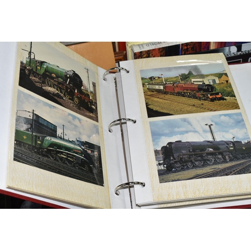 527 - TWO BOXES OF RAILWAY INTEREST, to include two albums of postcards of mainly steam locomotives, nine ... 