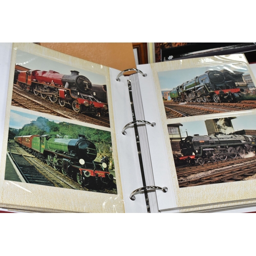 527 - TWO BOXES OF RAILWAY INTEREST, to include two albums of postcards of mainly steam locomotives, nine ... 