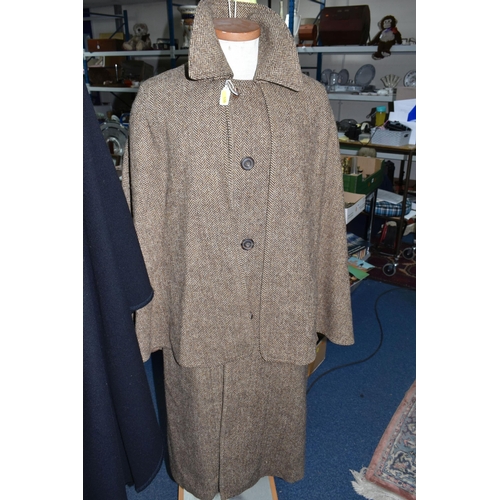 530 - A GROUP OF GENTLEMEN'S VINTAGE INVERNESS OVERCOATS, comprising a brown wool 'Herringbone' pattern In... 