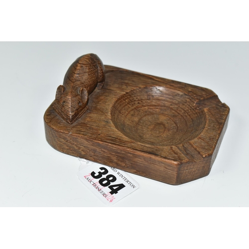 384 - A ROBERT THOMPSON OF KILBURN 'MOUSEMAN' OAK ASHTRAY, carved with signature mouse, length 10cm x widt... 