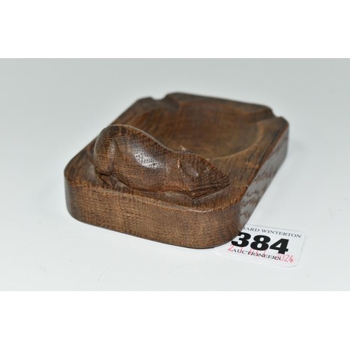 384 - A ROBERT THOMPSON OF KILBURN 'MOUSEMAN' OAK ASHTRAY, carved with signature mouse, length 10cm x widt... 